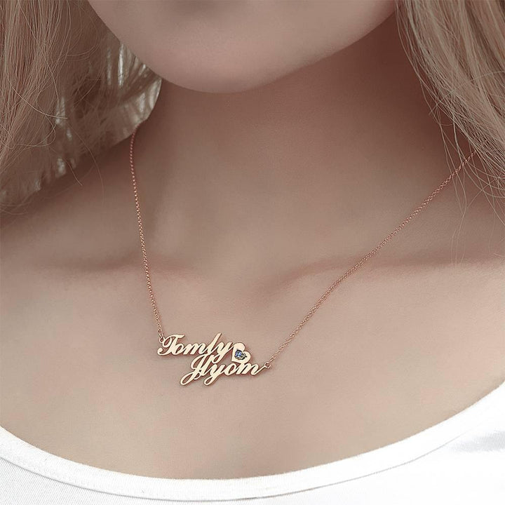 Name Necklace with Birthstone Little Heart  Necklace Rose Gold Plated - Silver - soufeelus