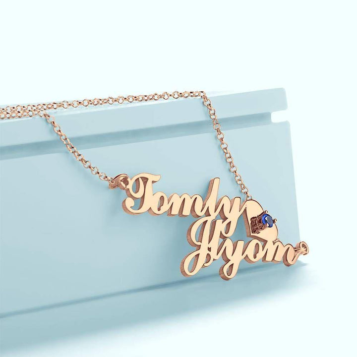 Name Necklace with Birthstone Little Heart  Necklace Rose Gold Plated - Silver - soufeelus