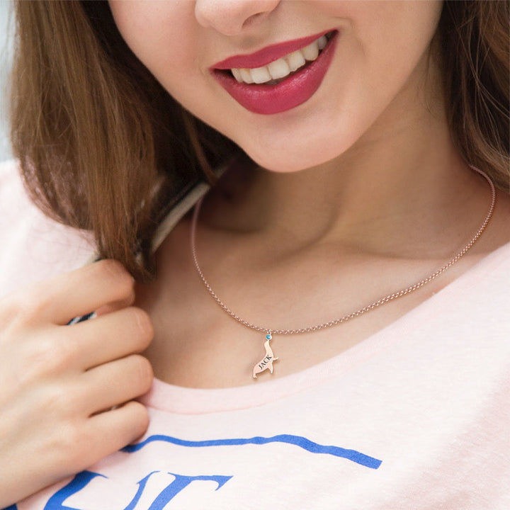 Personalized Engraved Necklace with Birthstone Dolphin Necklace for Adult - 