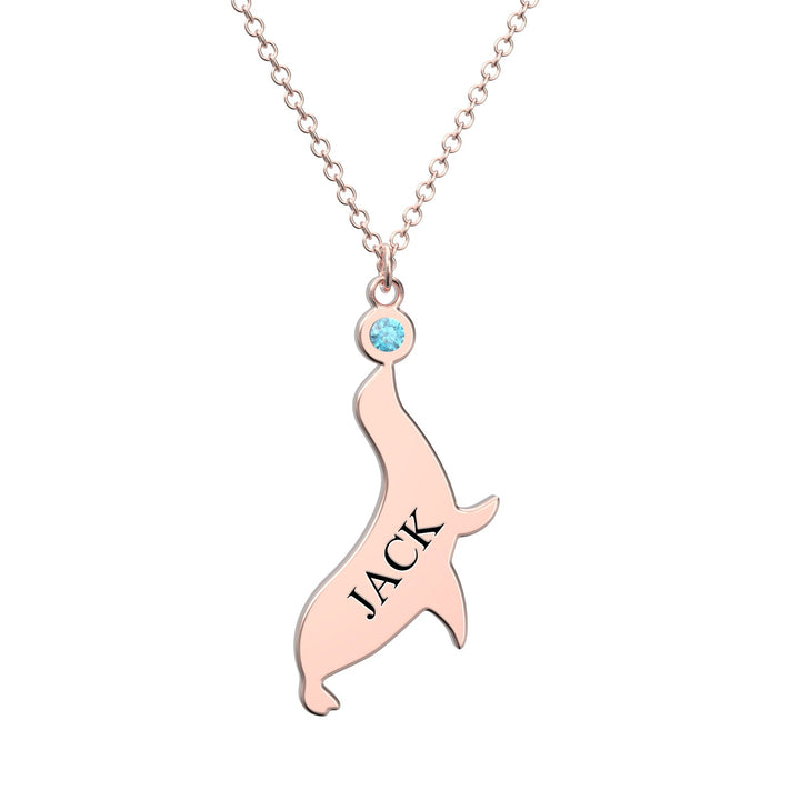 Personalized Engraved Necklace with Birthstone Dolphin Necklace for Adult - 