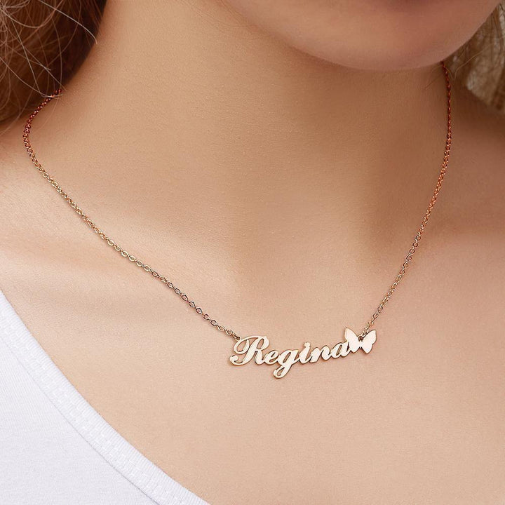 Cissyia.com Rose Gold Plated Personalized Butterfly Name Cut-Out Necklace
