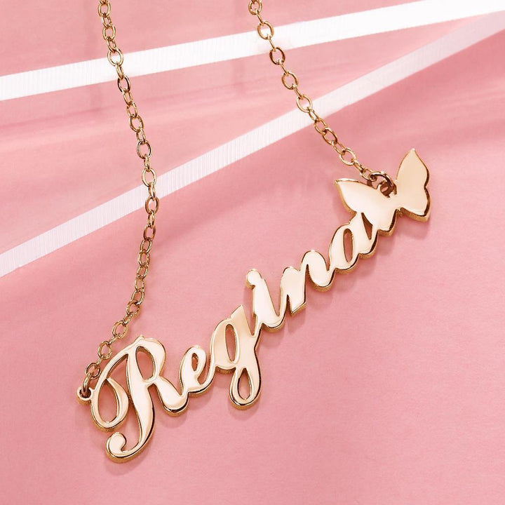 Cissyia.com Rose Gold Plated Personalized Butterfly Name Cut-Out Necklace