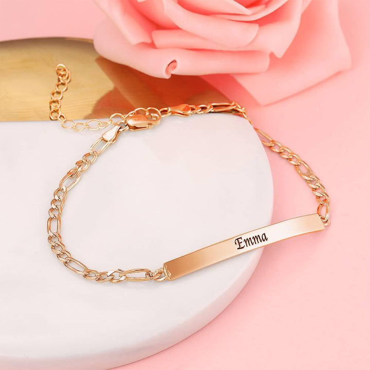 Cissyia.com Rose Gold Plated Personalized Bar Engraved Bracelet
