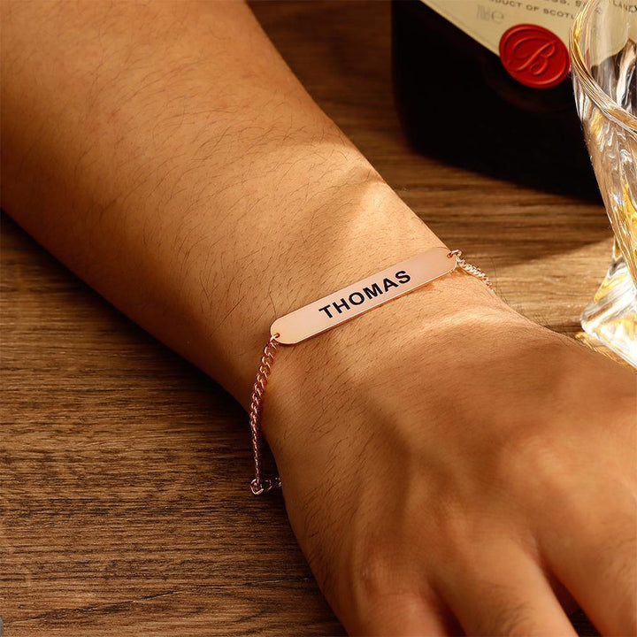 Cissyia.com Men’s Rose Gold Plated Personalized Bar Engraved Bracelet