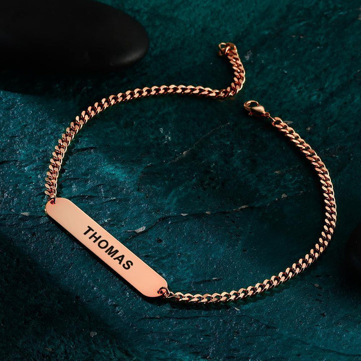 Cissyia.com Men’s Rose Gold Plated Personalized Bar Engraved Bracelet