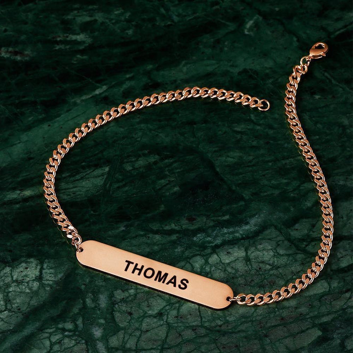 Cissyia.com Men’s Rose Gold Plated Personalized Bar Engraved Bracelet