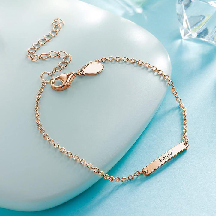 Cissyia.com Rose Gold Plated Personalized Engravable Bar Commemorative Engraved Bracelet for Kids