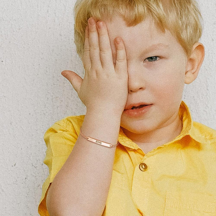 Cissyia.com Rose Gold Plated Personalized Engravable Bar Commemorative Engraved Bracelet for Kids