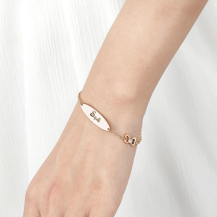 Cissyia.com Rose Gold Plated Personalized Engravable Oval Tag Engraved Bracelet