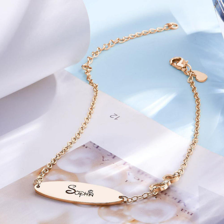 Cissyia.com Rose Gold Plated Personalized Engravable Oval Tag Engraved Bracelet
