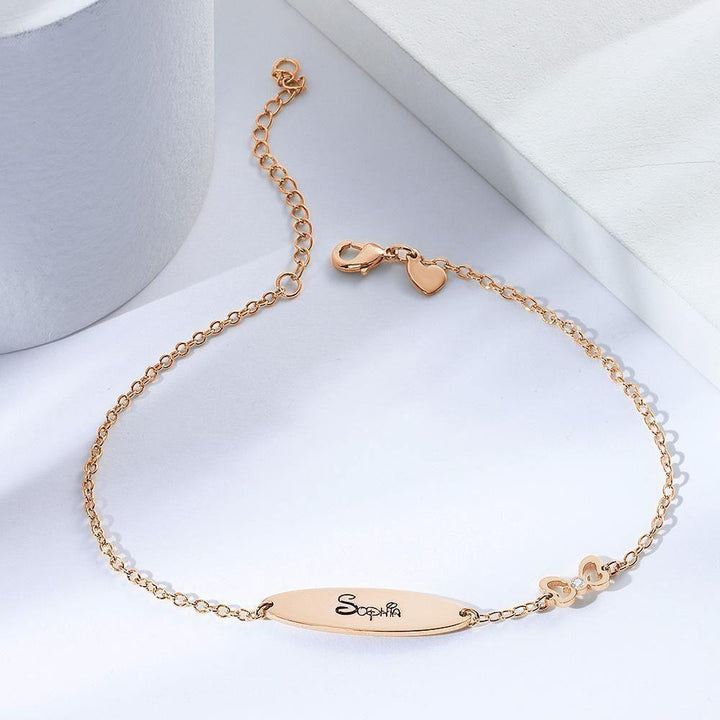 Cissyia.com Rose Gold Plated Personalized Engravable Oval Tag Engraved Bracelet