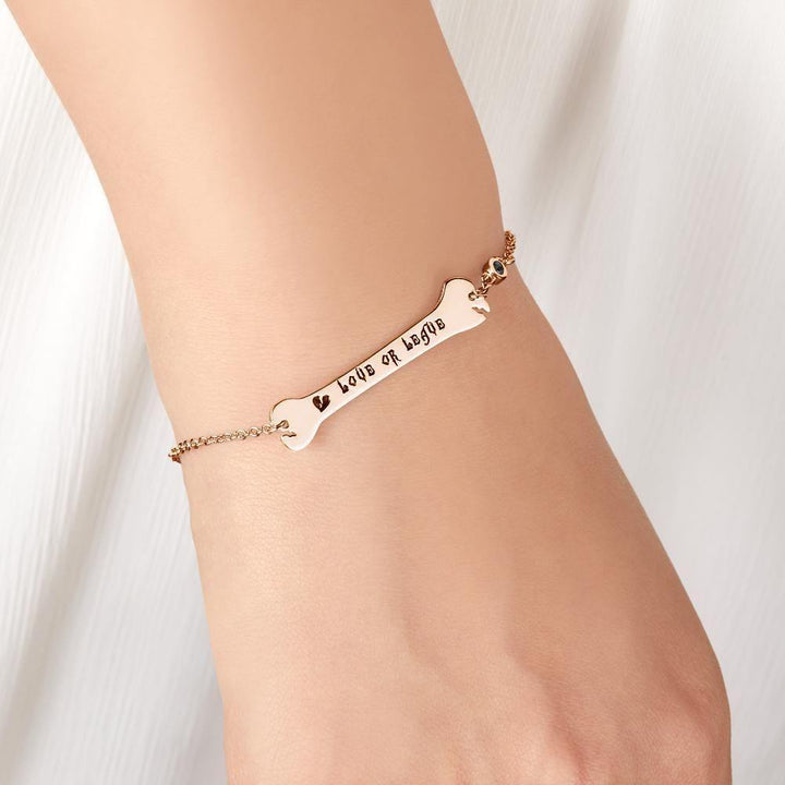 Cissyia.com Rose Gold Plated Personalized Engravable Dog Bone Engraved Bracelet