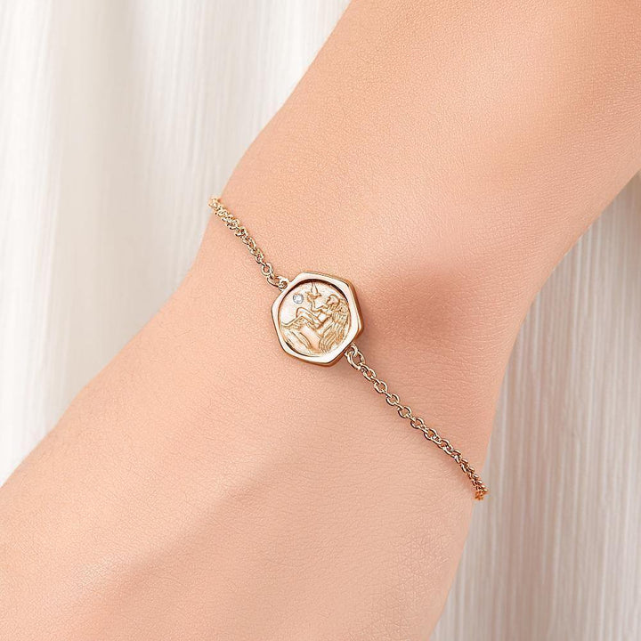 Cissyia.com Rose Gold Plated Personalized Hexagon Wish Coin Tag Commemorative Engraved Bracelet
