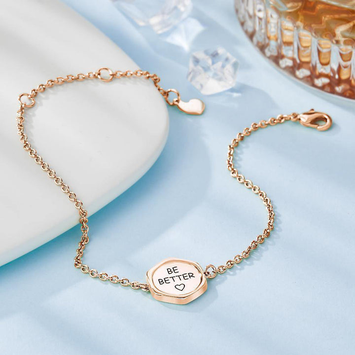 Cissyia.com Rose Gold Plated Personalized Hexagon Wish Coin Tag Commemorative Engraved Bracelet