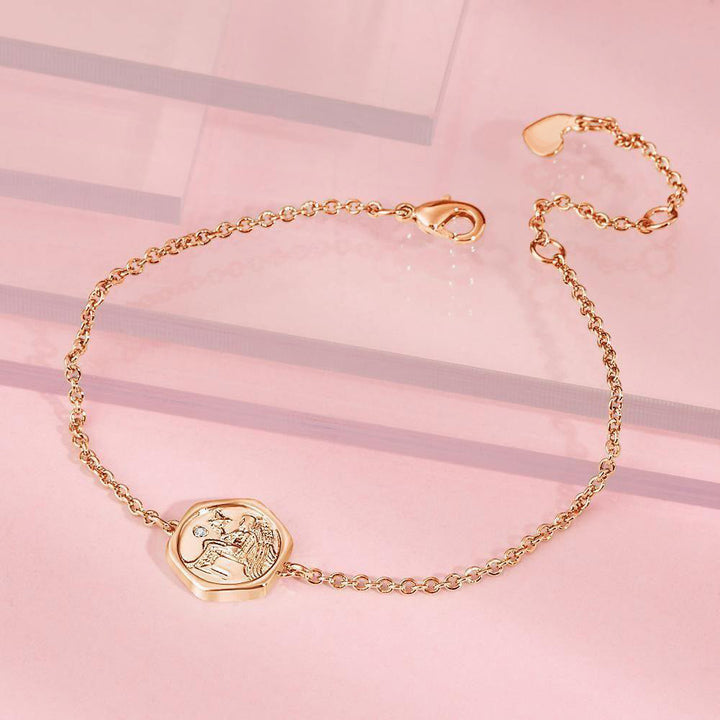 Cissyia.com Rose Gold Plated Personalized Hexagon Wish Coin Tag Commemorative Engraved Bracelet
