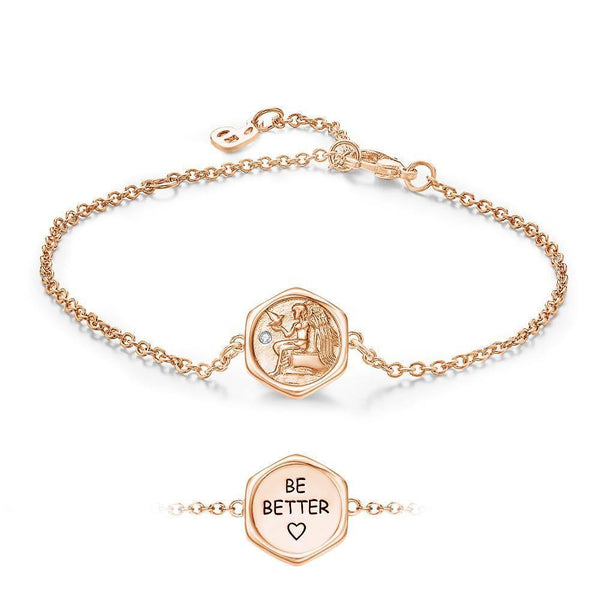 Cissyia.com Rose Gold Plated Personalized Hexagon Wish Coin Tag Commemorative Engraved Bracelet