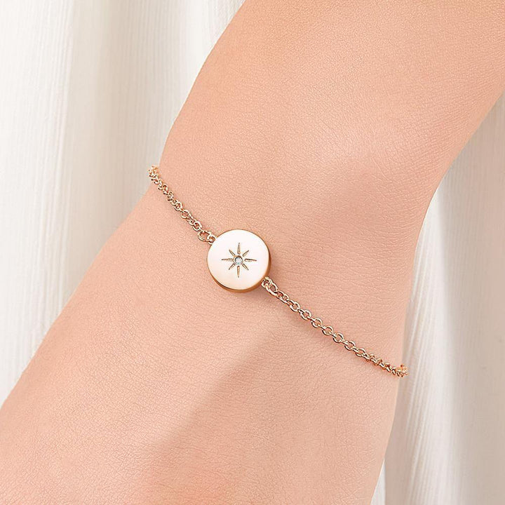Cissyia.com Rose Gold Plated Personalized Sun Disc Tag Commemorative Engraved Bracelet