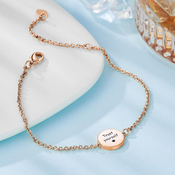 Cissyia.com Rose Gold Plated Personalized Sun Disc Tag Commemorative Engraved Bracelet