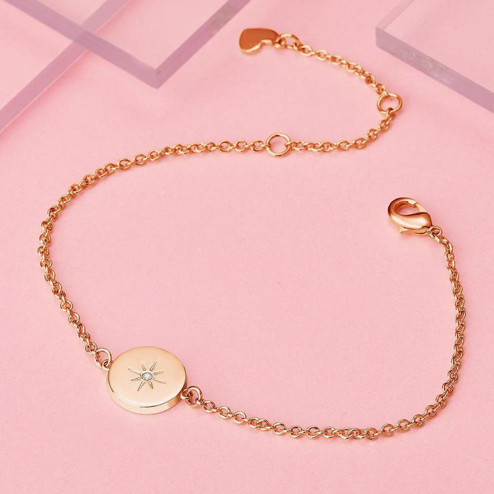 Cissyia.com Rose Gold Plated Personalized Sun Disc Tag Commemorative Engraved Bracelet