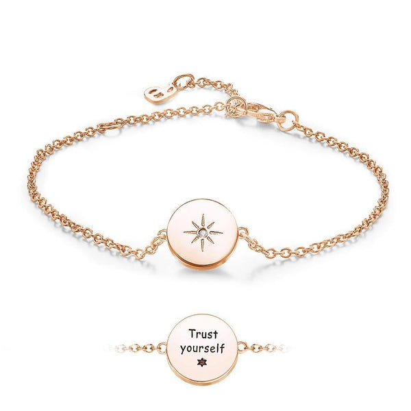 Cissyia.com Rose Gold Plated Personalized Sun Disc Tag Commemorative Engraved Bracelet