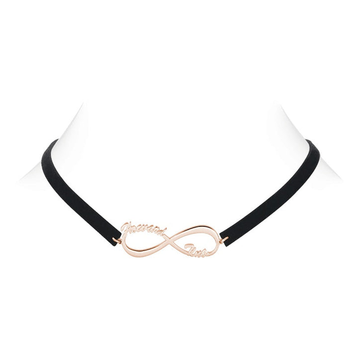 Cissyia.com Black Leather Personalized Infinity Two Names Cut-Out Choker Necklace
