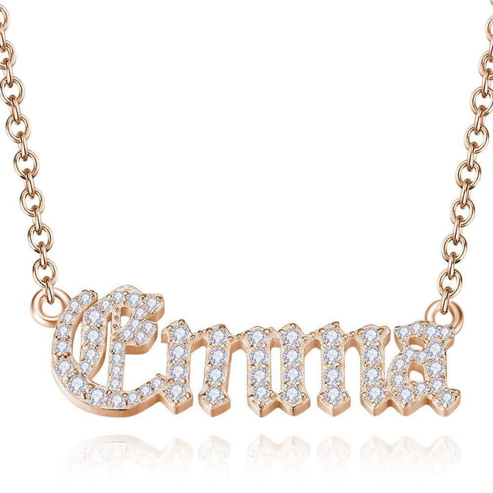 Cissyia.com Old English Crystal Name Necklace, Silver 14K Gold Plated