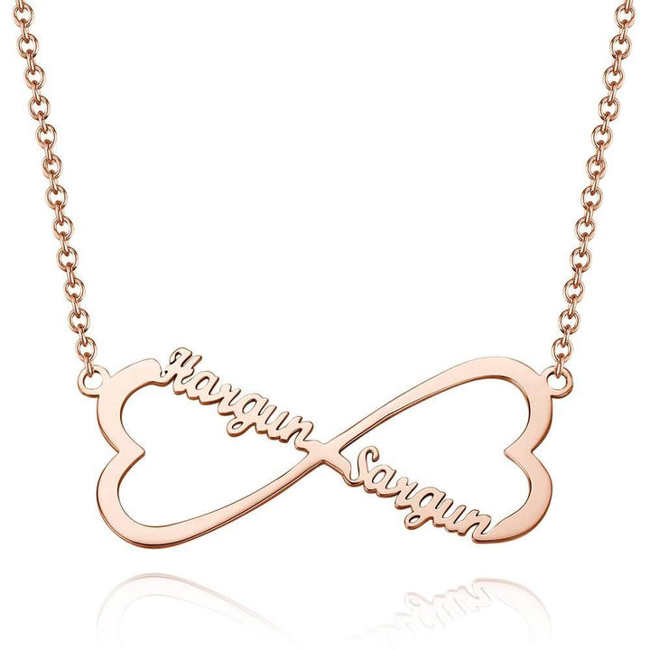 Cissyia.com Rose Gold Plated Personalized Infinity and Hearts Two Names Cut-Out Name Necklace