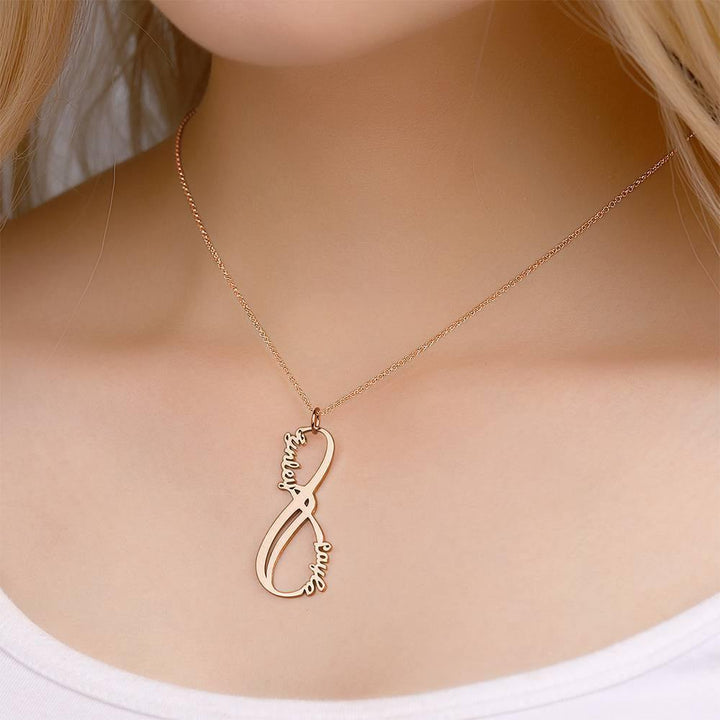 Name Necklace, Infinity Necklace with Two Names Rose Gold Plated - Silver - soufeelus