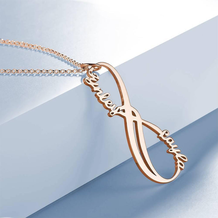 Name Necklace, Infinity Necklace with Two Names Rose Gold Plated - Silver - soufeelus