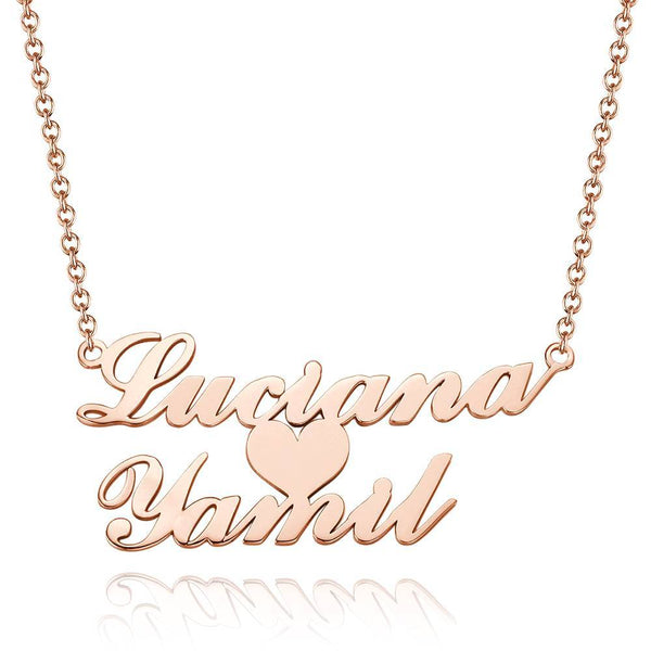 Cissyia.com Rose Gold Plated Personalized Heart Two Names Cut-Out Name Necklace