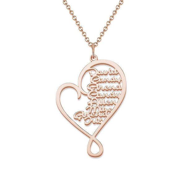 Cissyia.com Name Necklace Heart-shaped 1-8 Names Memorial Gifts Silver