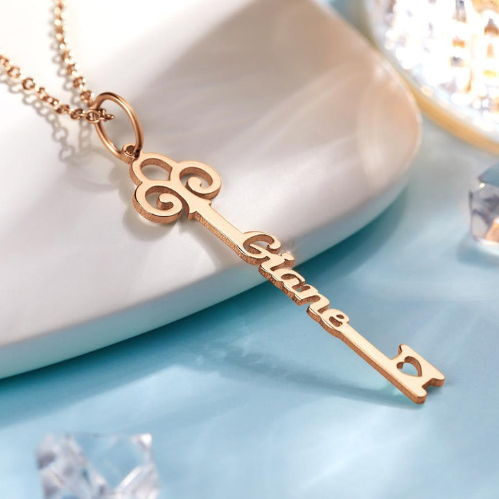 Cissyia.com Rose Gold Plated Personalized Key Symbol Cut-Out Name Necklace