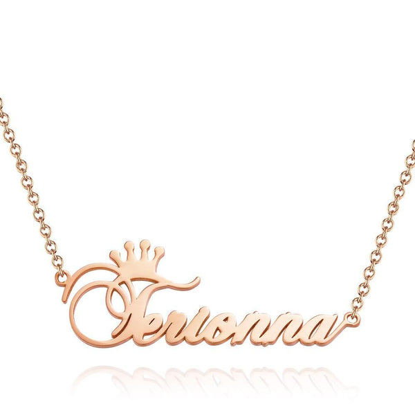 Cissyia.com Rose Gold Plated Personalized Crown Cut-Out Name Necklace