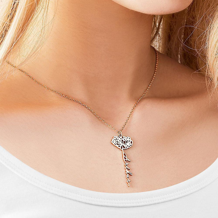 Cissyia.com Rose Gold Plated Personalized Flower and Cut-Out Name Necklace