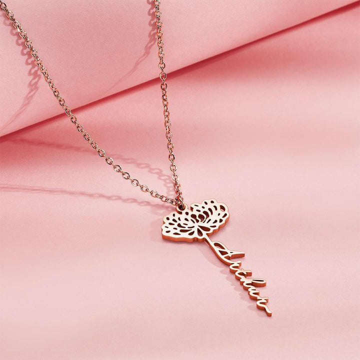 Cissyia.com Rose Gold Plated Personalized Flower and Cut-Out Name Necklace