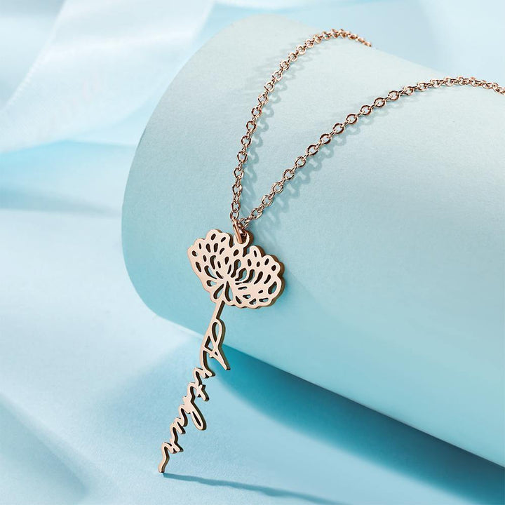 Cissyia.com Rose Gold Plated Personalized Flower and Cut-Out Name Necklace