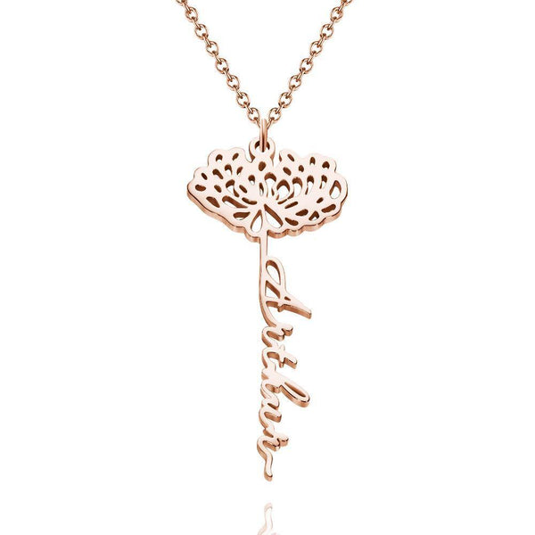 Cissyia.com Rose Gold Plated Personalized Flower and Cut-Out Name Necklace