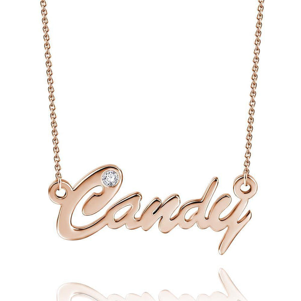 Cissyia.com 0.02ct Diamond Name Necklace 14k Gold Plated Silver