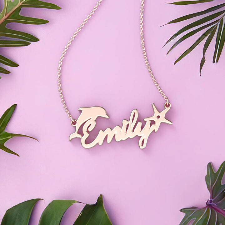 Custom Name Nacklace Dolphin and Star Necklace Gift for Little Girl - 