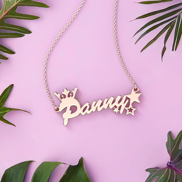 Cissyia.com Custom Name Necklace Crown and Stars Necklace Shining Little Princess