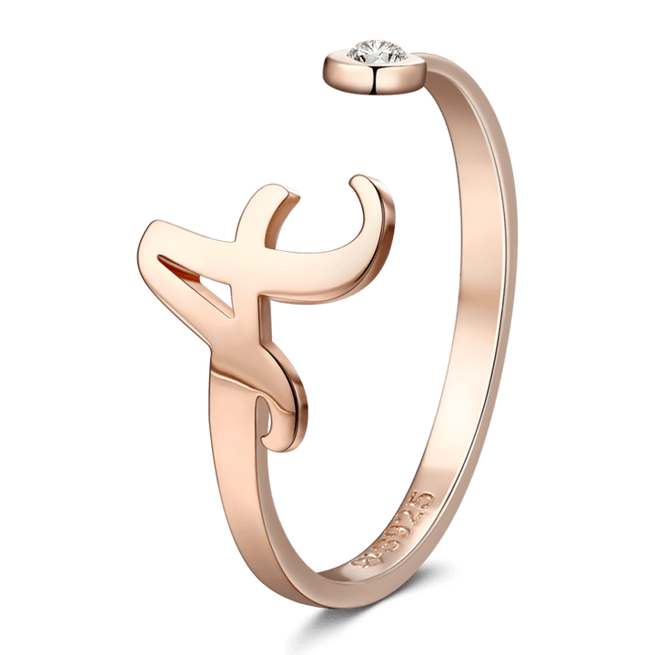 Cissyia.com Rose Gold Plated Personalized Birthstone and Single Initial Cut-Out Cuff Ring