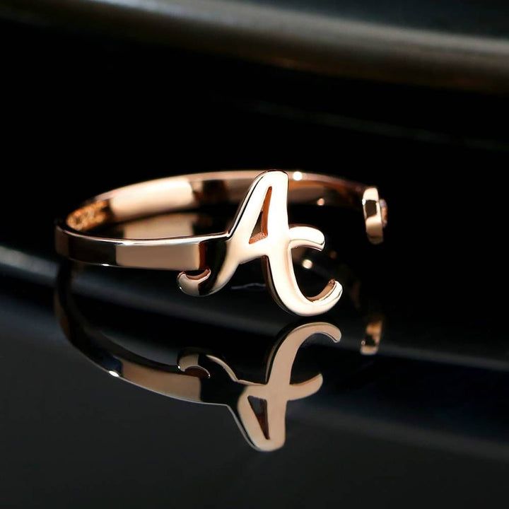 Cissyia.com Rose Gold Plated Personalized Birthstone and Single Initial Cut-Out Cuff Ring