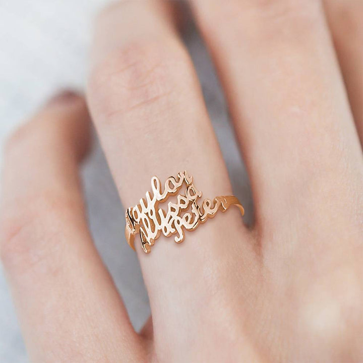 Cissyia.com Personalized Three Names Cut-Out Engraved Ring