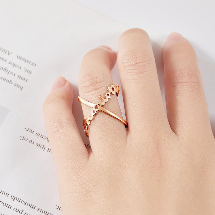 Cissyia.com Rose Gold Plated Personalized Two Names Cut-Out Ring