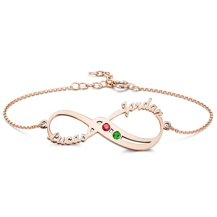 Cissyia.com Rose Gold Plated Infinity Symbol Name Bracelet with Two Birthstones