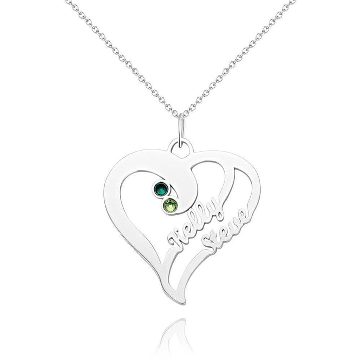 Name Necklace with Birthstone, Heart Necklace 14K Gold Plated - Silver - soufeelus