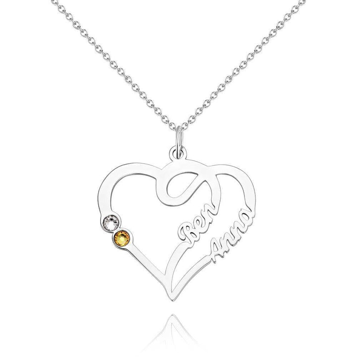 Cissyia.com 14k Gold Plated Personalized Overlapping Hearts Two Names Cut-Out Necklace with Two Birthstones