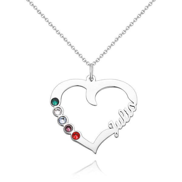 Cissyia.com Five Birthstones Personalized Heart Name Cut-Out Name Necklace