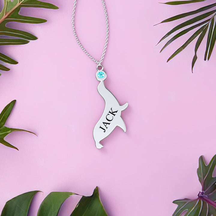 Personalized Engraved Necklace with Birthstone Dolphin Necklace for Adult - 