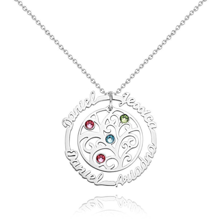 Cissyia.com Custom Name Necklace with Birthstones, Family Tree Necklace Rose Gold Plated